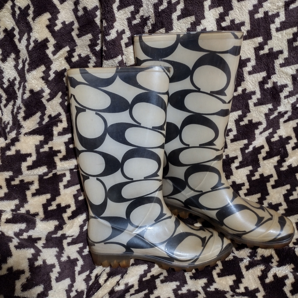 Coach Black and Cream Winter Rain Boots